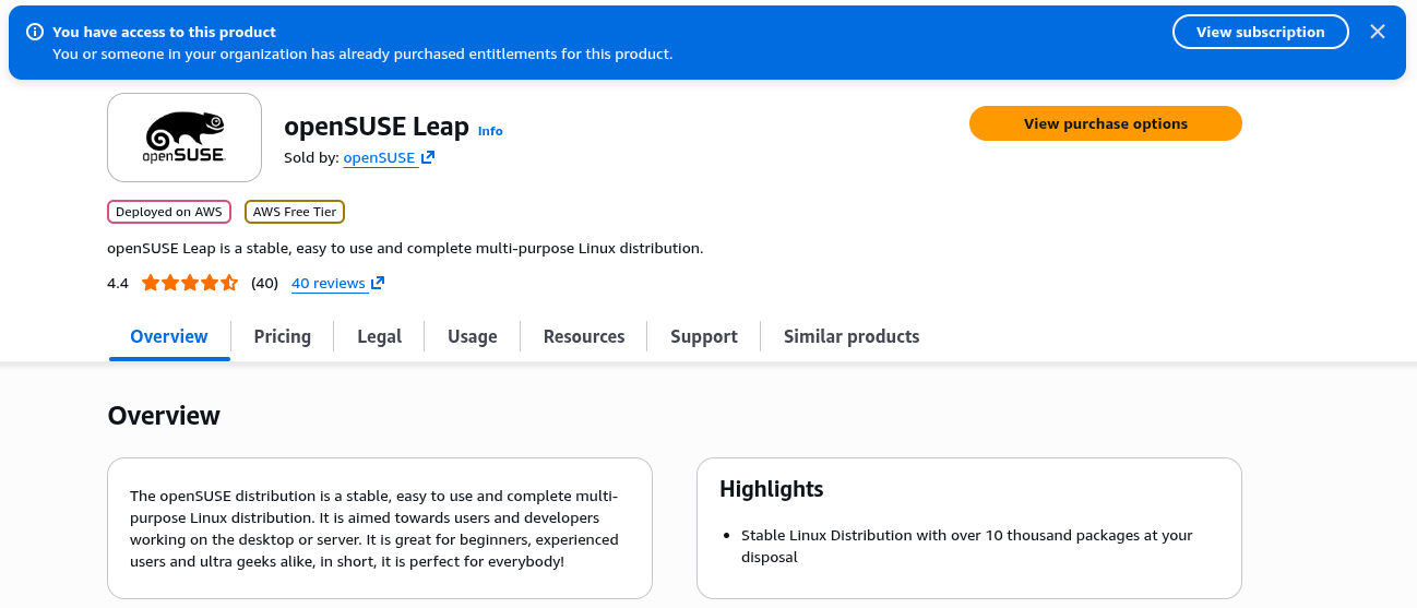 OpenSUSE Leap Marketplace listing